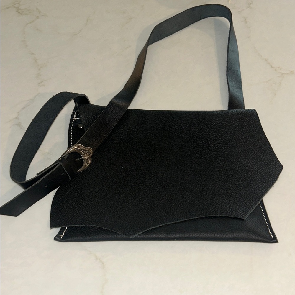 Full-Grain Leather Handmade Crossbody Bag /Purse Sliver Buckle‎ France Zipper